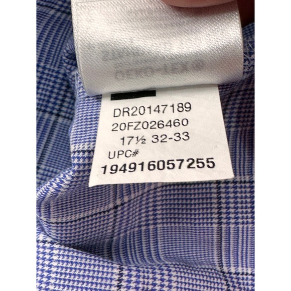 Van Heusen Flex Slim Fit Stretch Dress Shirt Blue Glen Plaid Mens 17.5 32/33 XL - Picture 9 of 10